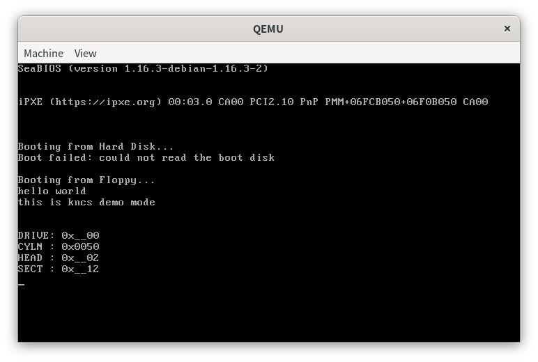 QEMU 実行画面